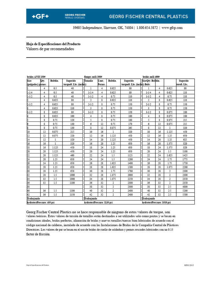 Especificaciones de Torque para Bridas ANSI | PDF | Ingeniería mecánica