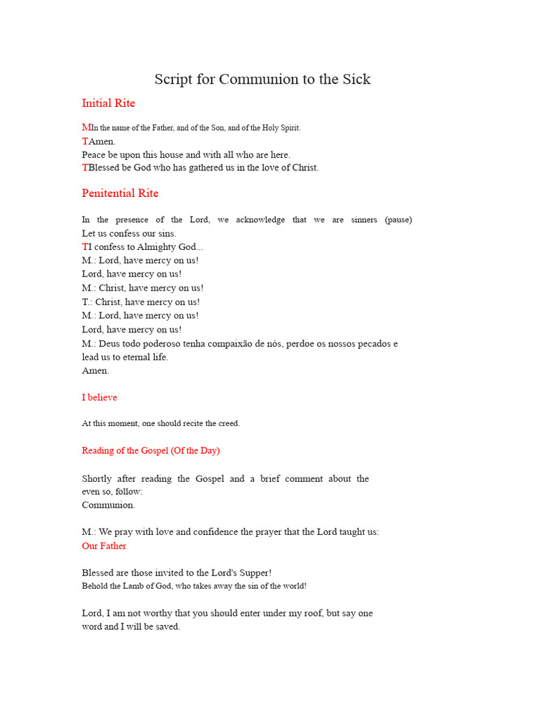 Script For Communion To The Sick | PDF | Eucharist | Eternal Life ...