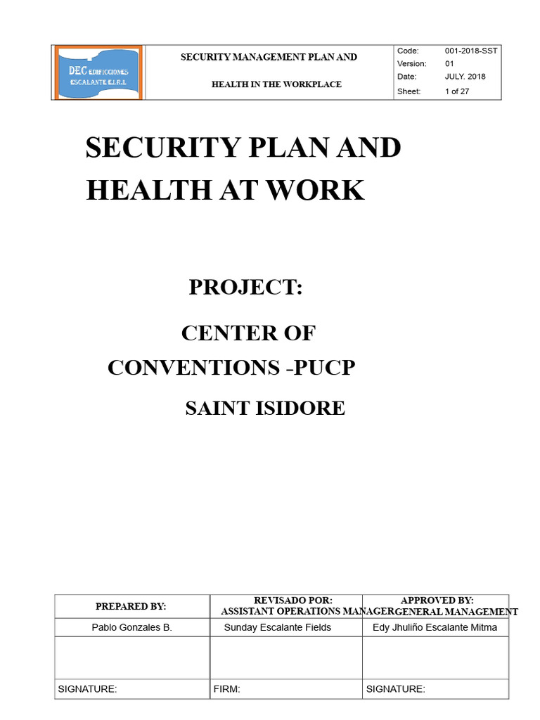Security and Health Management Plan | PDF | Occupational Safety And ...