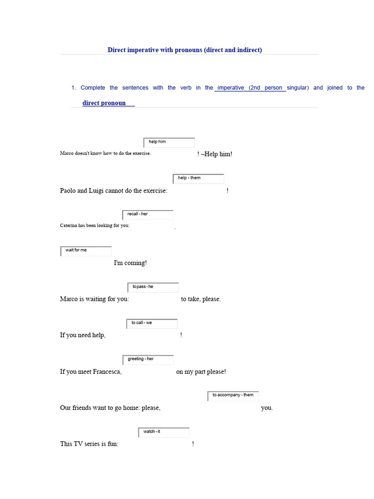 Imperative Verbs with Pronouns Exercises | PDF | Linguistic Morphology ...