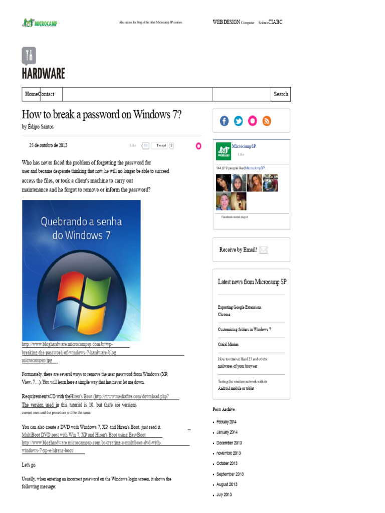 Break Windows 7 Password Guide | PDF | Booting | Microsoft Windows