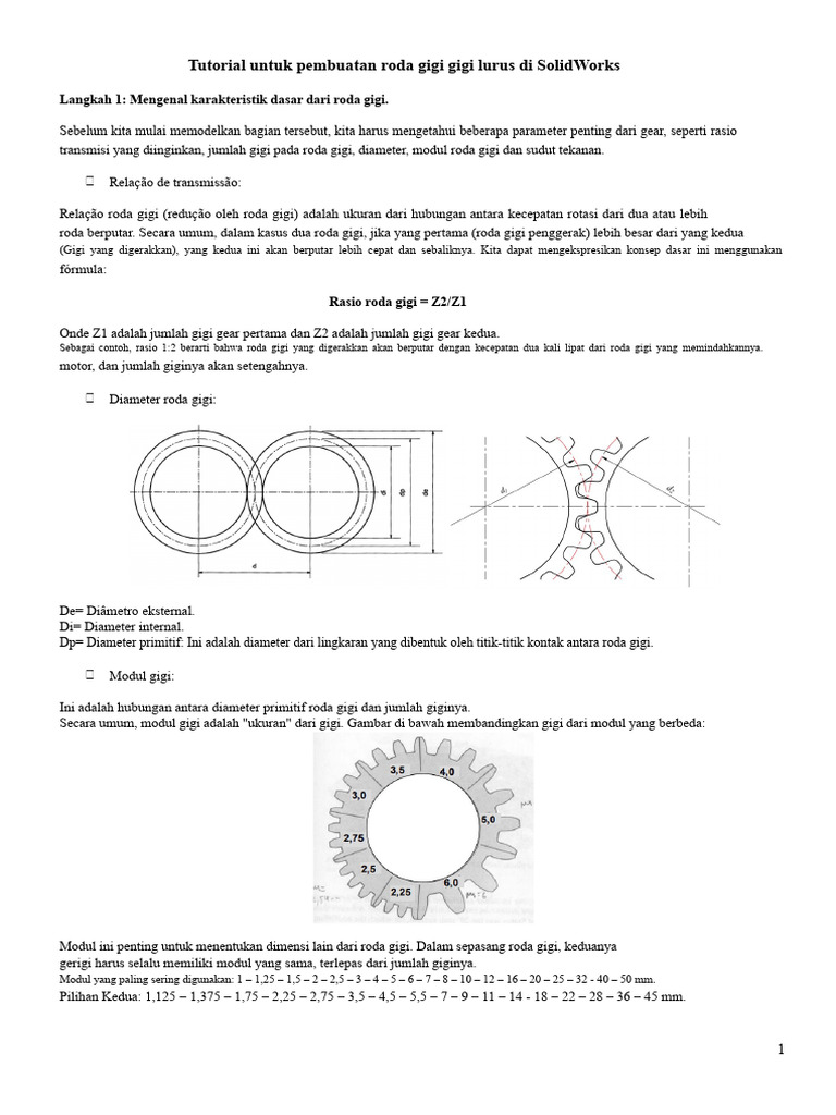 Tutorial Roda Gigi Lurus di SolidWorks | PDF