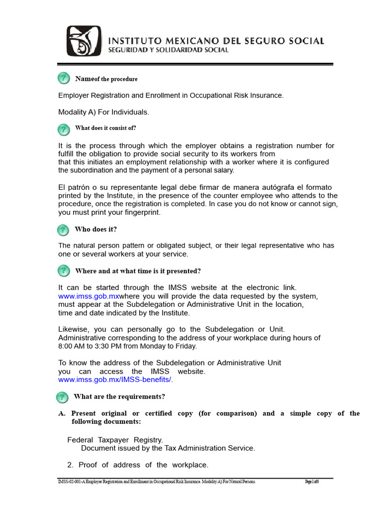Employer Registration and Enrollment in The Occupational Risk Insurance ...