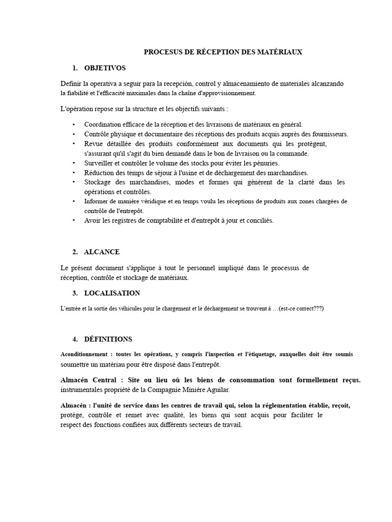 Réception et Contrôle des Matériaux | PDF | Facture | Entrepôt