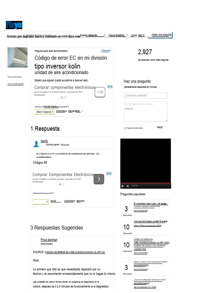 Código de Error EC en Mi Aire Acondicionado Inverter Tipo Split Kolin ...