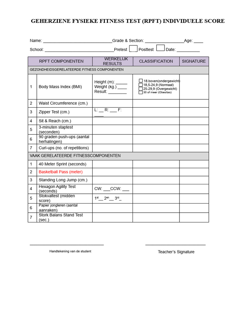 PFT Scoreblad | PDF