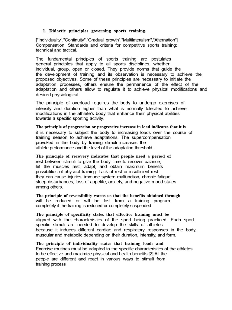 3 currents of principles that govern sports training | PDF | Physical ...