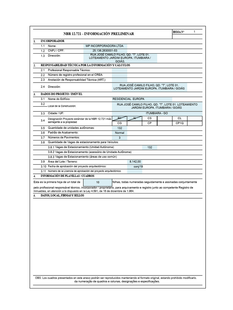 NBR 12721 - Cuadros de Incorporación | PDF