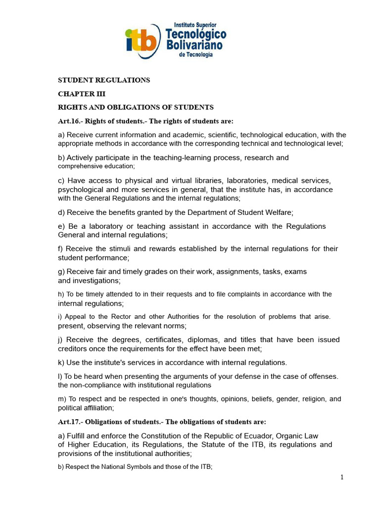 Student Rights and Obligations Guide | PDF | Justice | Crime & Violence