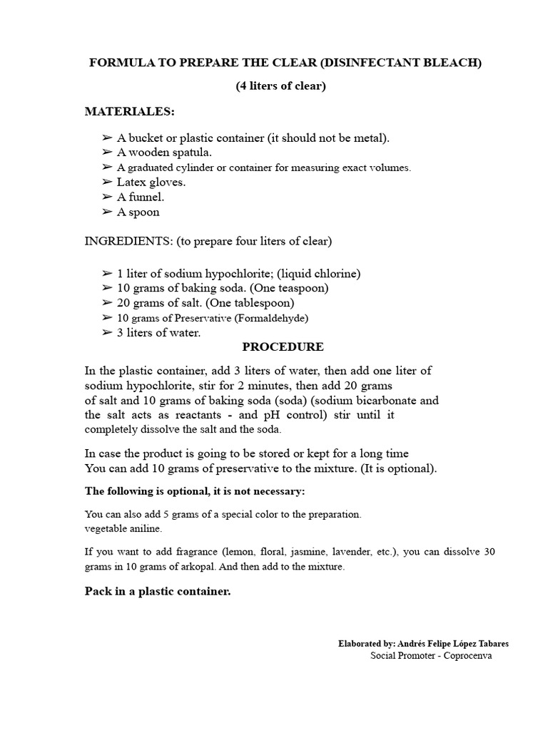 Cleaning Products Formulas 2 | PDF | Sodium Bicarbonate | Tablespoon