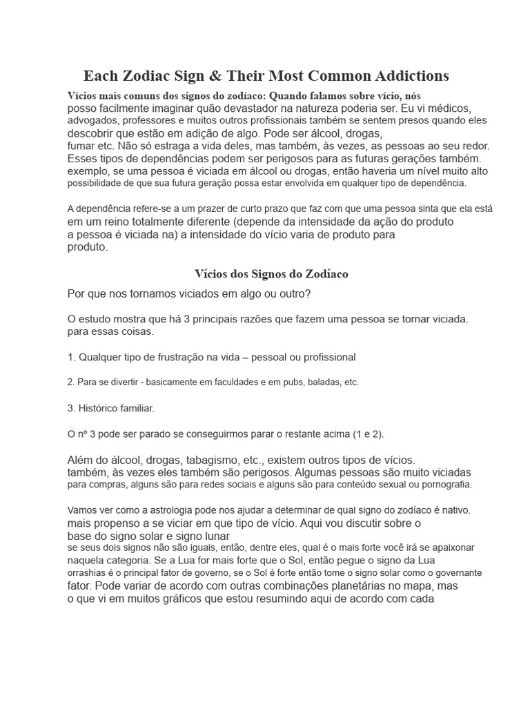 Vícios Comuns de Cada Signo do Zodíaco | PDF | Signo do zodíaco | Zodíaco