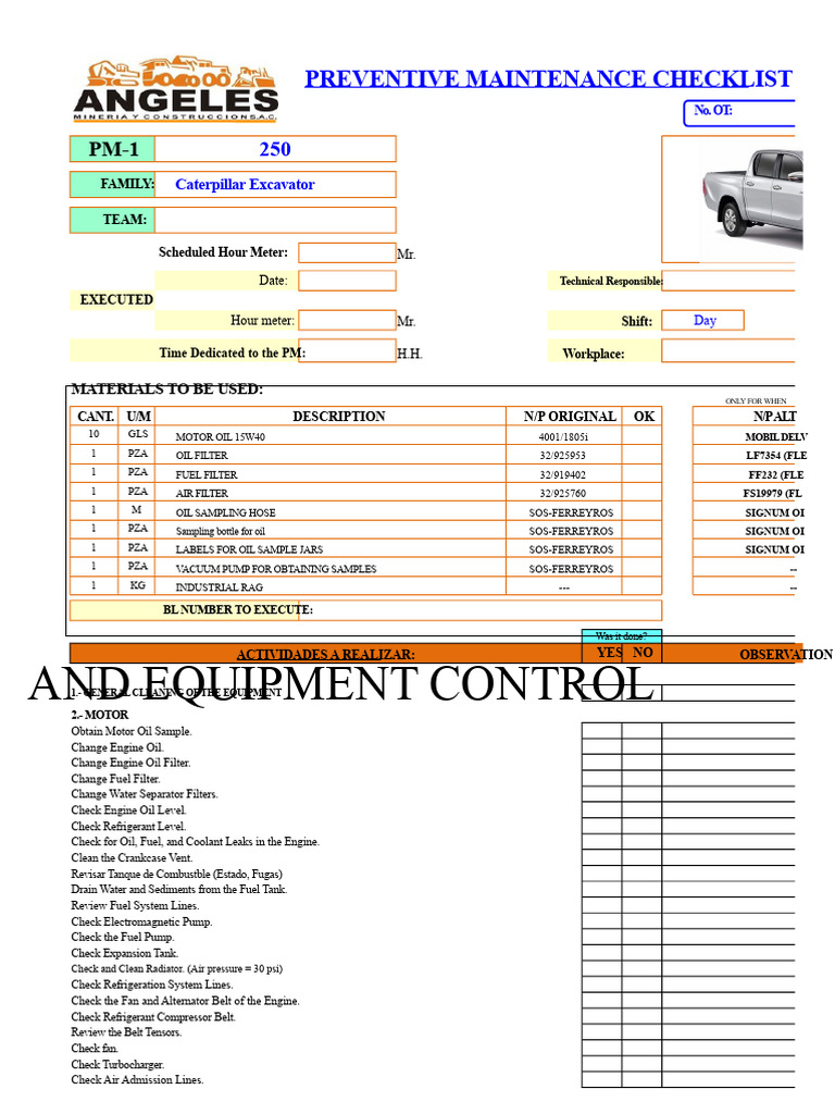Caterpillar Excavator Maintenance Checklist | PDF | Pump | Engines
