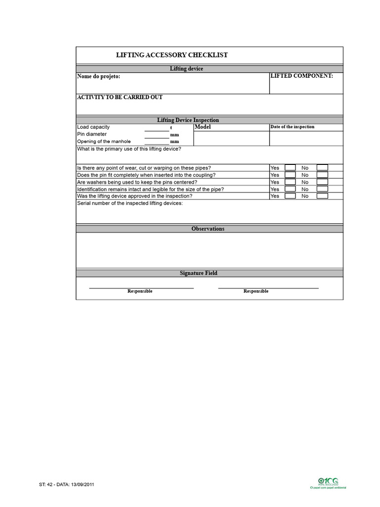 Lifting Device Inspection Checklist | PDF