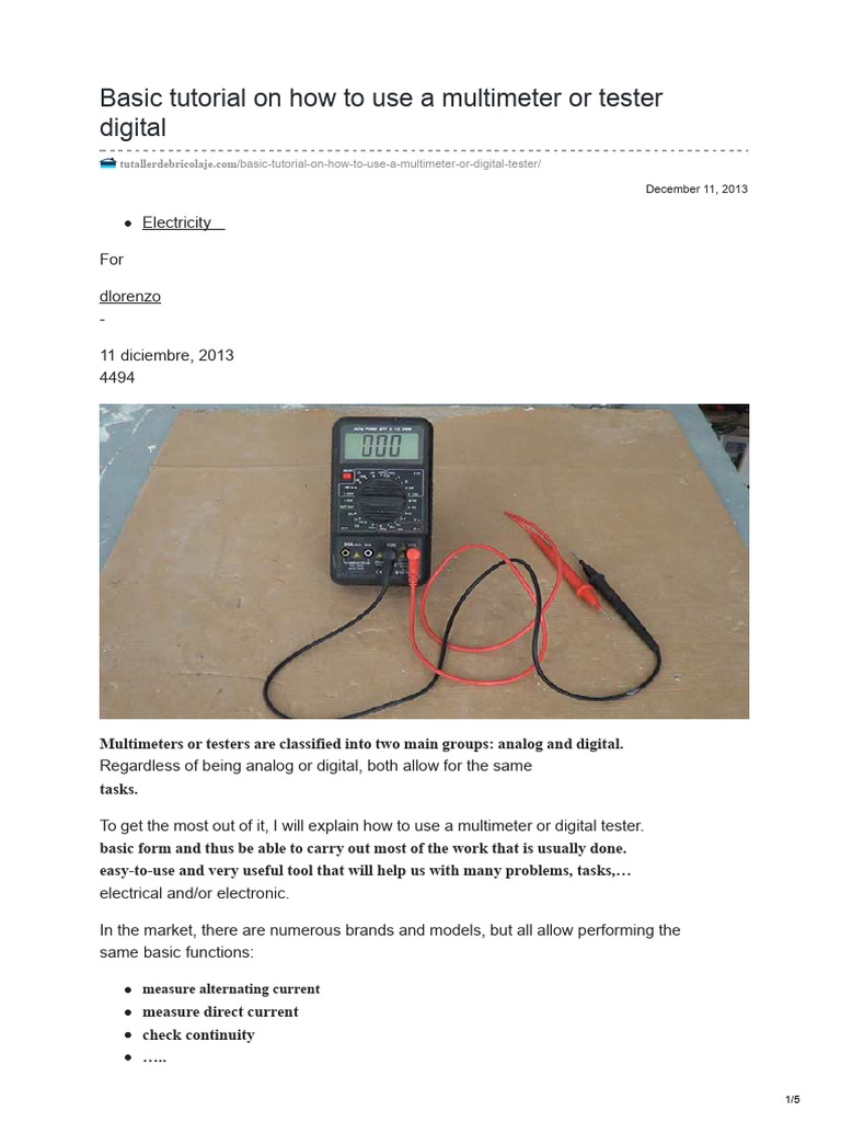 Basic Tutorial On How To Use A Multimeter or Digital Tester | PDF ...