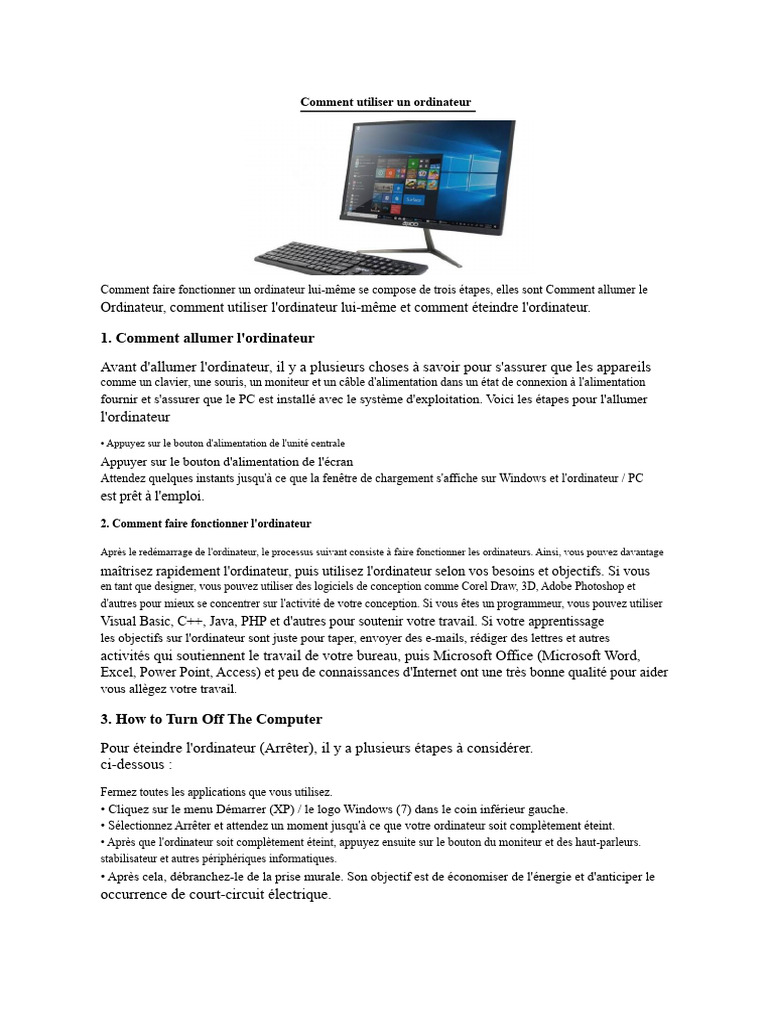 Guide pratique pour utiliser un ordinateur | PDF | Microsoft Windows ...