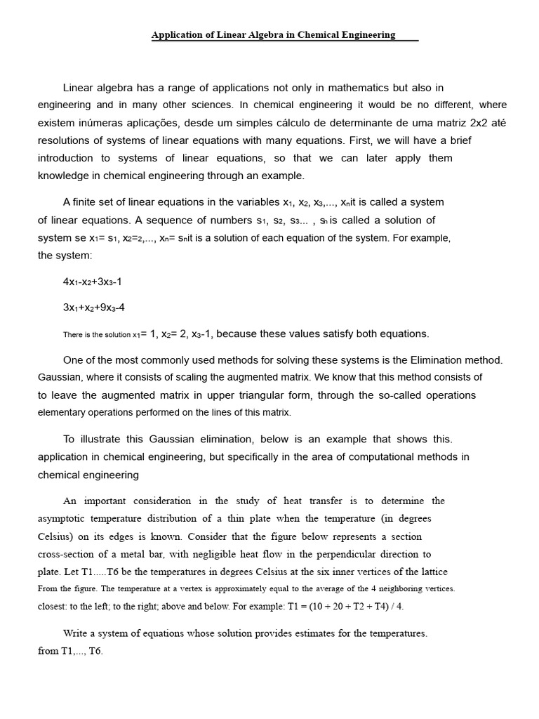 Linear Algebra in Chemical Engineering | PDF | System Of Linear ...