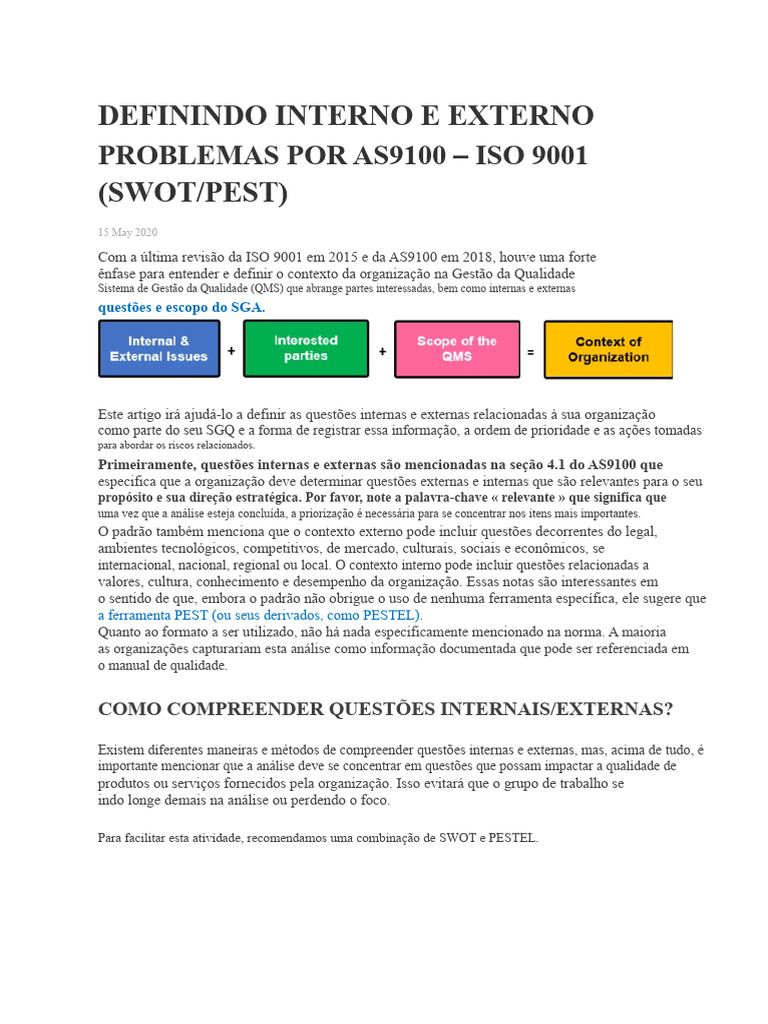 Definindo Questões Internas e Externas | PDF | Análise SWOT | Economia