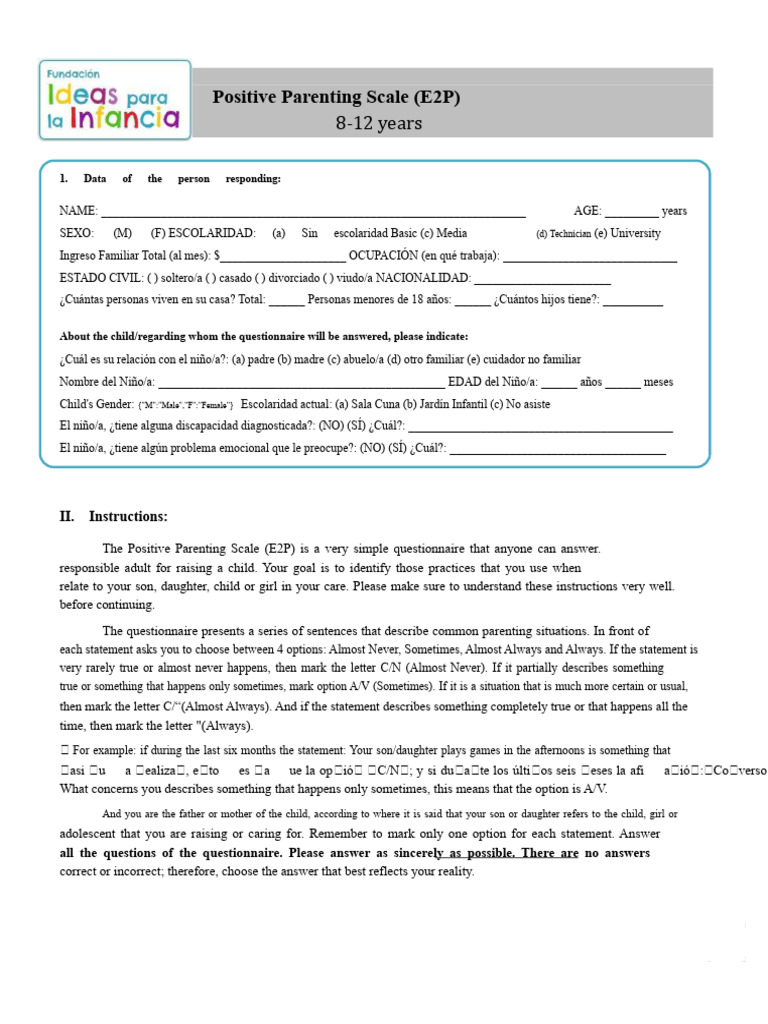 Positive Parenting Scale Questionnaire | PDF | Parenting | Behavioural ...