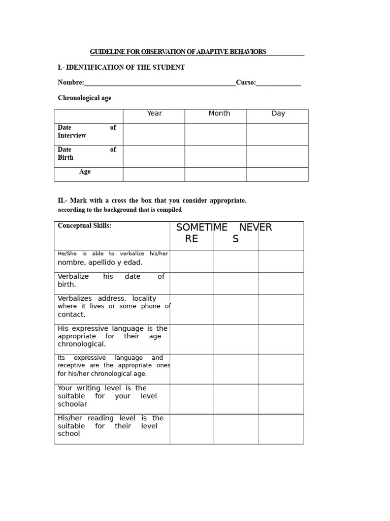Adaptive Behavior Observation Guidelines | PDF | Behavioural Sciences ...