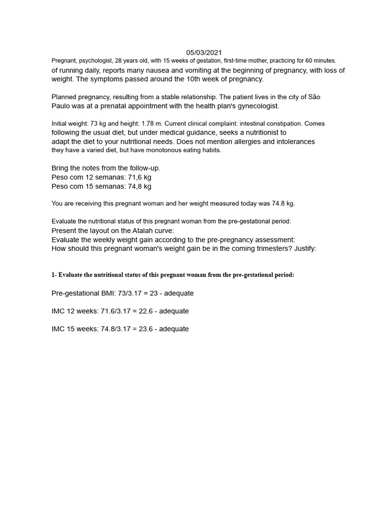 Nutritional Assessment Exercise For Pregnant Women | PDF