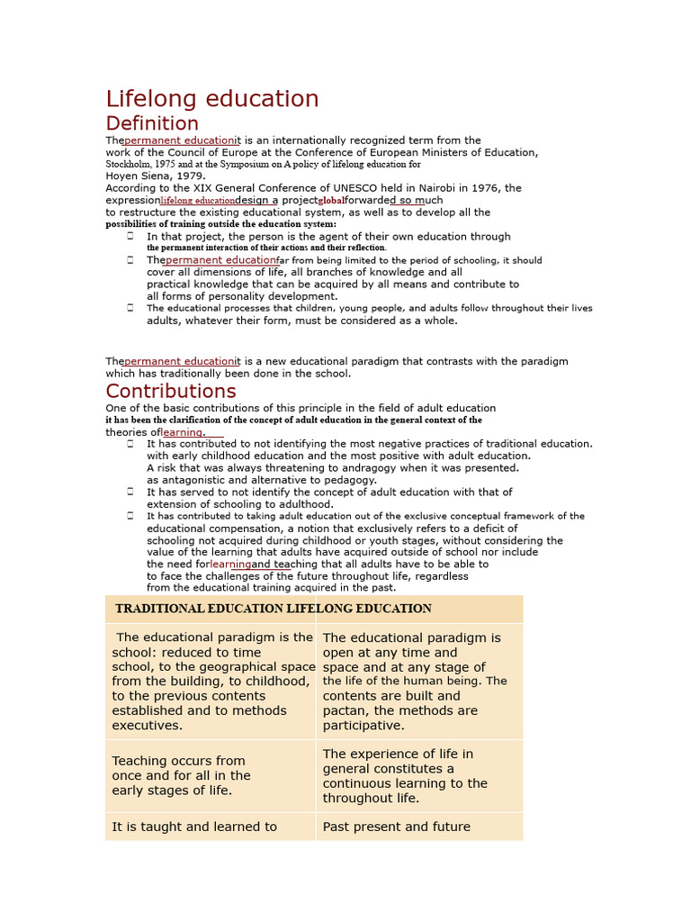 Understanding Lifelong Education Concepts | PDF | Lifelong Learning ...