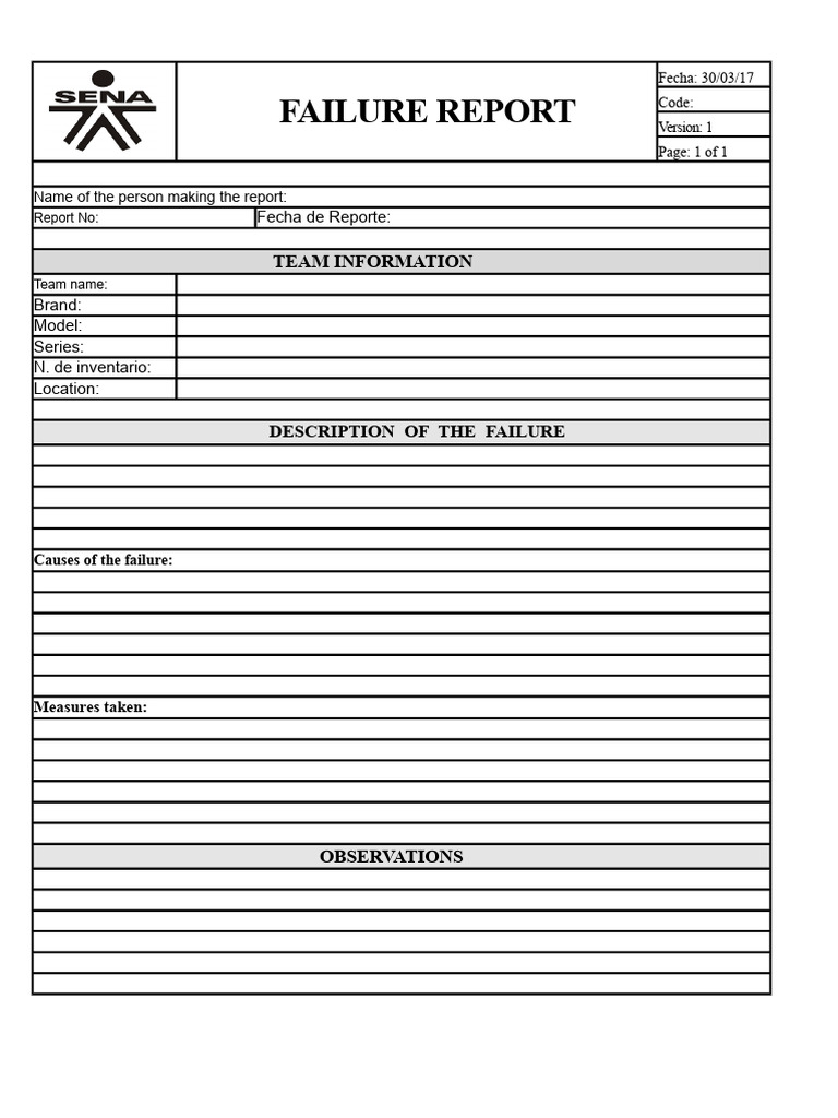 Failure Report Template | PDF