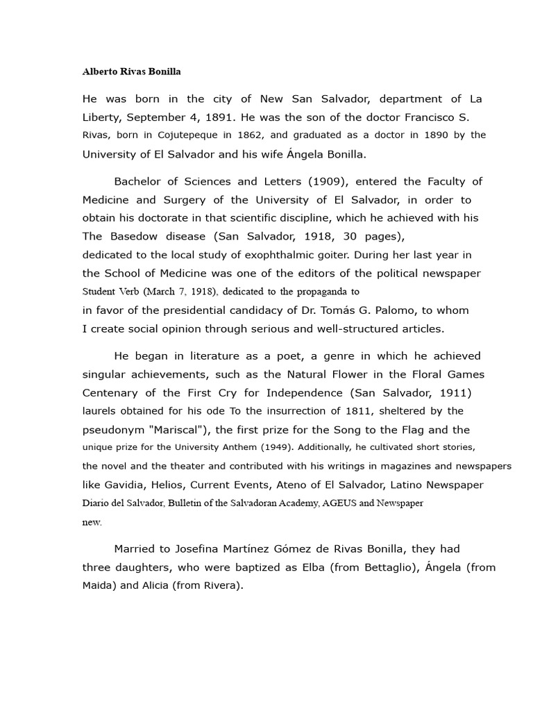 Biography of Alberto Rivas Bonilla | PDF | El Salvador