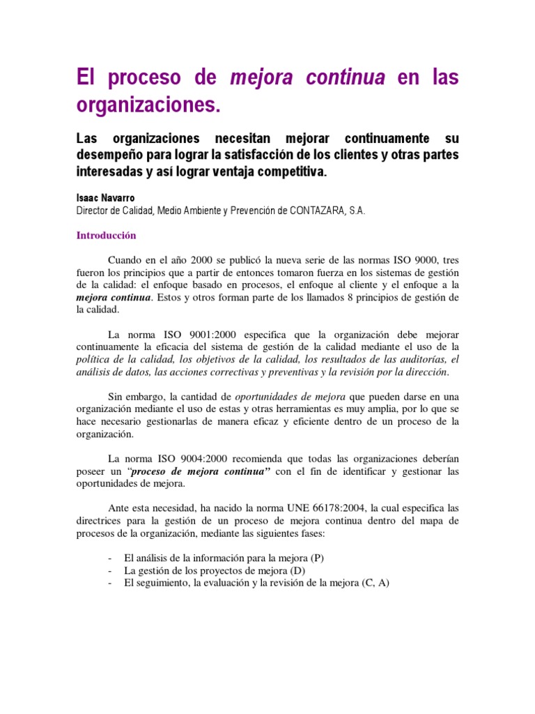 Proceso de Mejora Continua en ISO 9001 | PDF | Planificación | Gestión ...