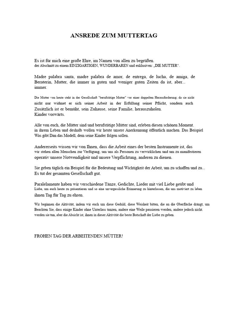 Ansprache Zum Muttertag | PDF