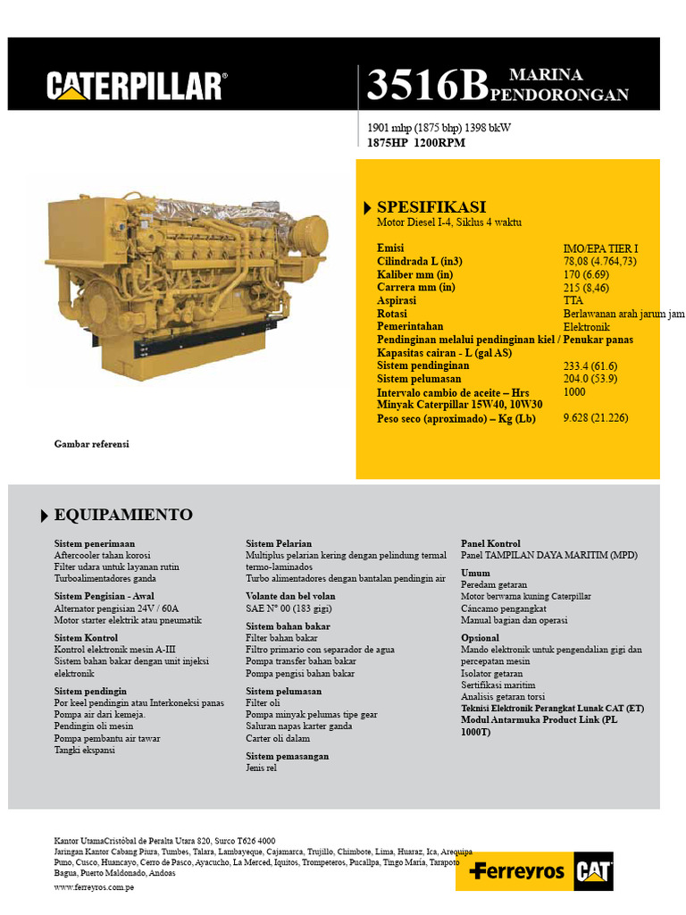 Spesifikasi Motor Diesel Caterpillar 3516B | PDF