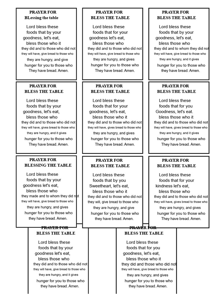 Blessing the Table Prayer Guide | PDF | Hunger | Amen