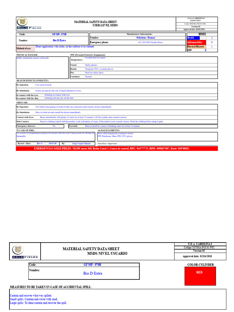 Bio D Extra MSDS for Safe Use | PDF | Personal Protective Equipment | Water
