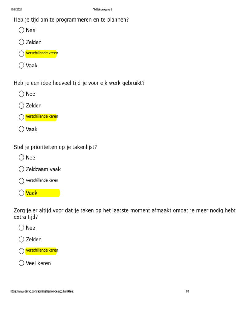 Test Tijdsbeheer | PDF