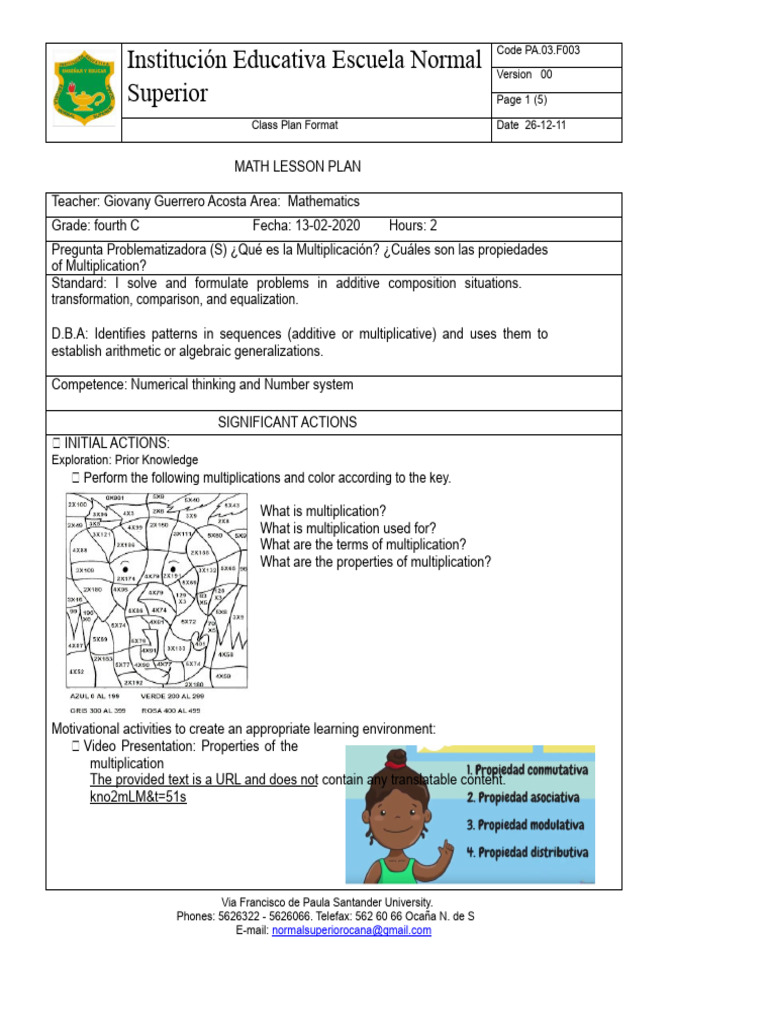 Fourth Grade Math: Multiplication Plan | PDF | Multiplication | Mathematics