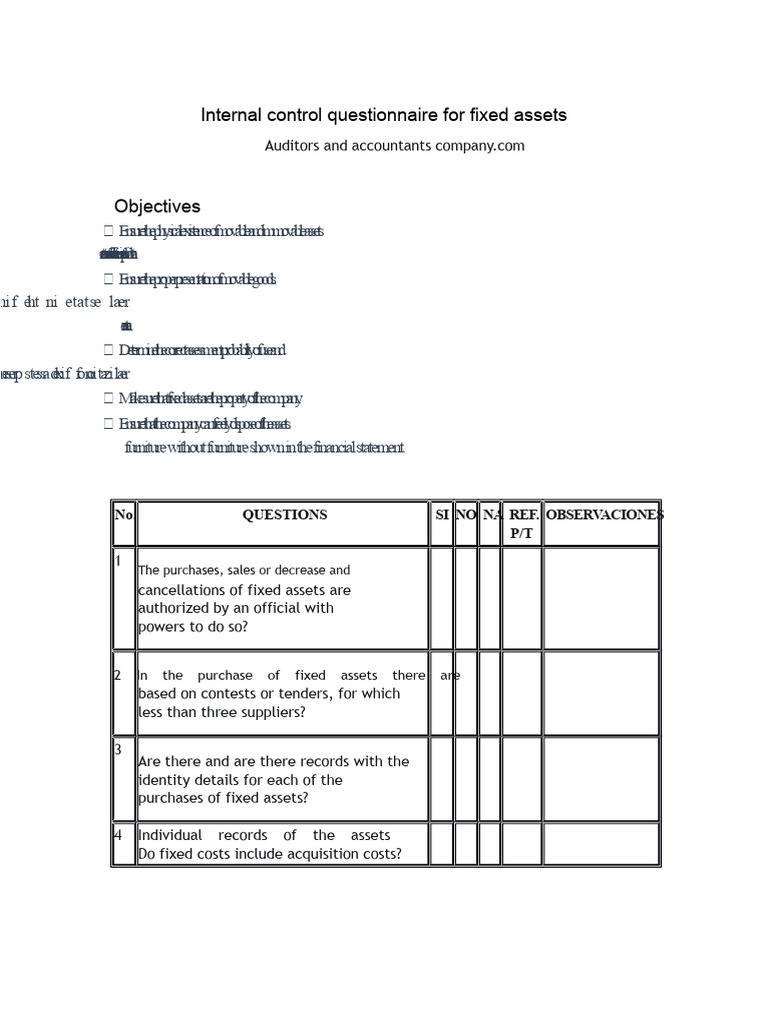 Fixed Assets Internal Control Questionnaire | PDF | Fixed Asset ...