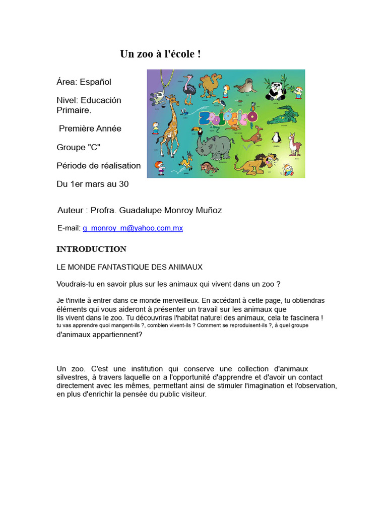 Découverte des Animaux au Zoo Scolaire | PDF | zoo | Zoologie