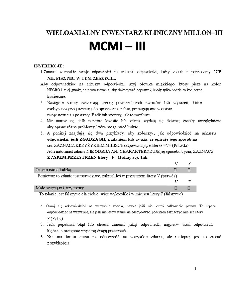 Kwestionariusz MCMI - III | PDF