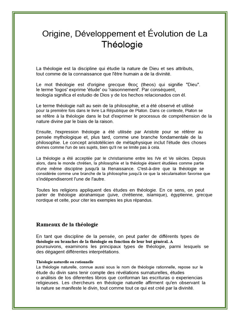 Origine et branches de la théologie | PDF | Théologie | Dieu
