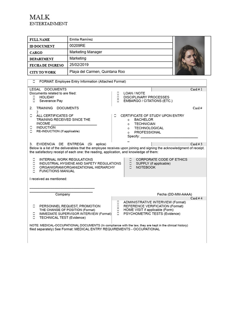 Employee Entry and Document Checklist | PDF | Identity Document