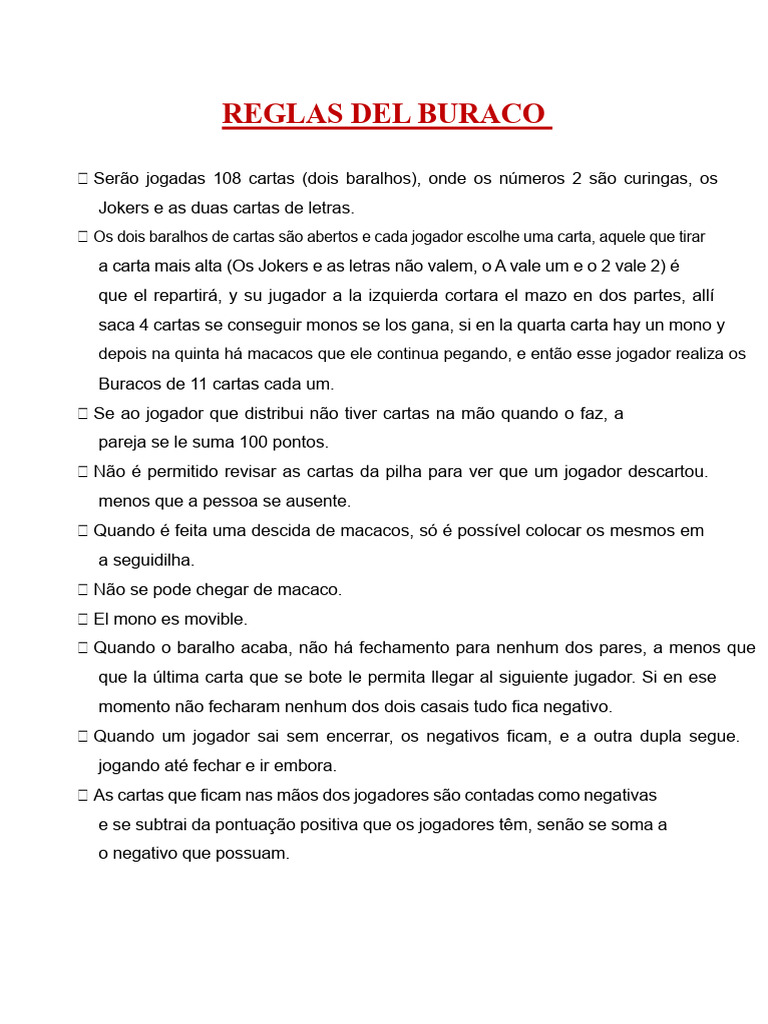 Regras do Jogo de Buraco com Pontuação | PDF