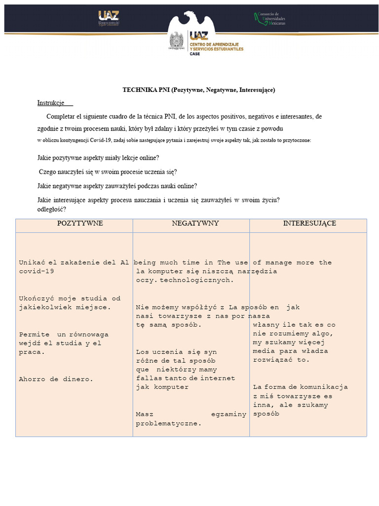 Format PNI - Pozytywny, Negatywny, Interesujący | PDF
