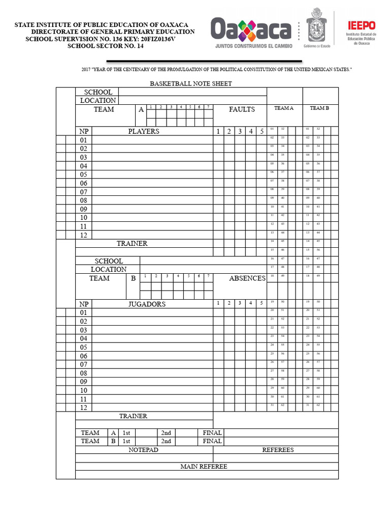 Basketball Note Sheet for Schools | PDF | Sports