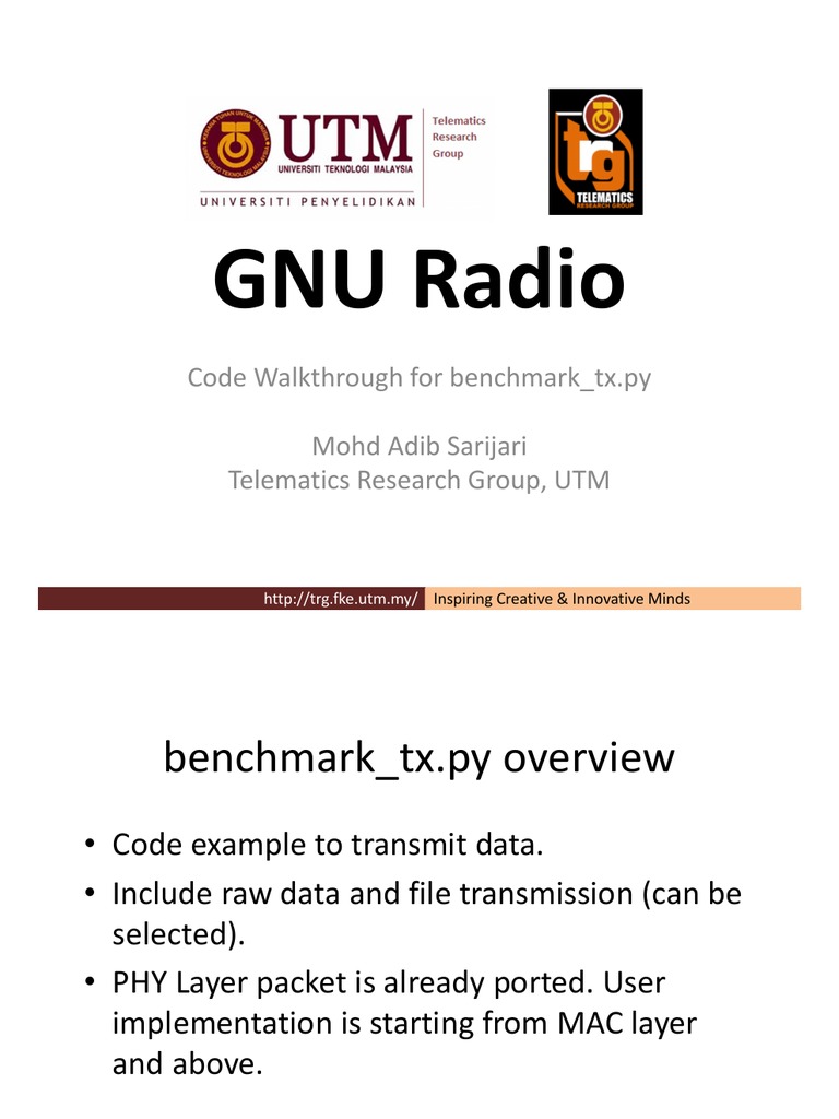 GNU Radio Transmitter Code Guide | PDF | Network Packet | Modulation