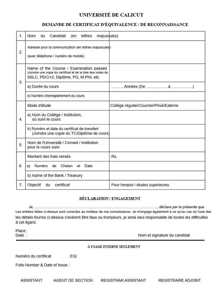 Demande de certificat d'équivalence | PDF