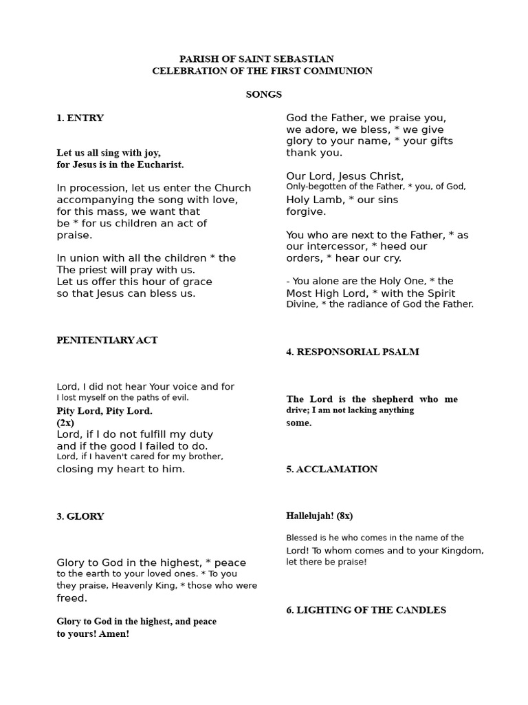 First Communion Celebration Songs | PDF | Eucharist | Systematic Theology