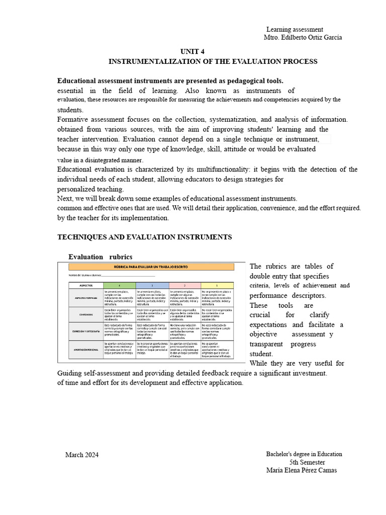 Unit 4 Instrumentation of The Evaluation Process | PDF | Educational ...