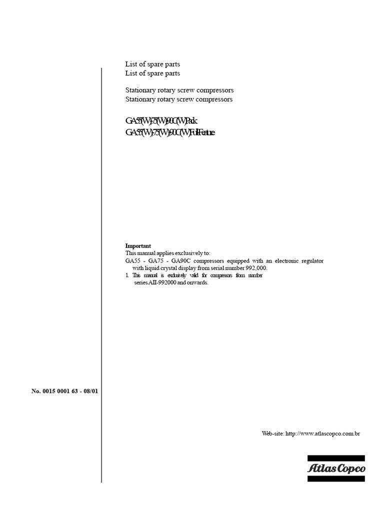 Spare Parts Catalog for GA Compressors | PDF | Piston | Valve