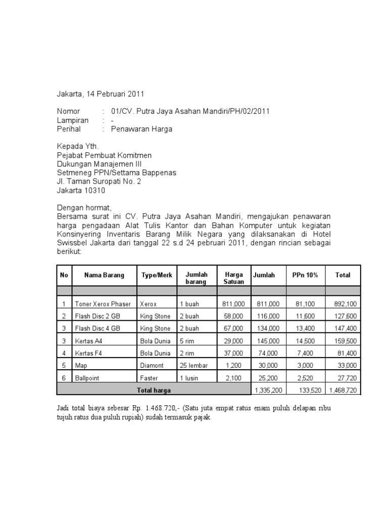 Surat penawaran ATK 2011