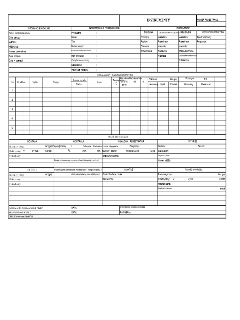 Karta Danych Instrumentu | PDF