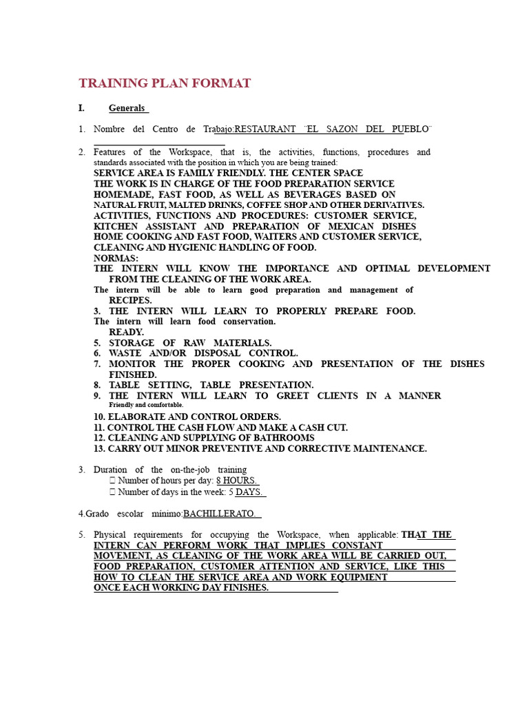 Restaurant Training Plan Overview | PDF | Cooking | Restaurants